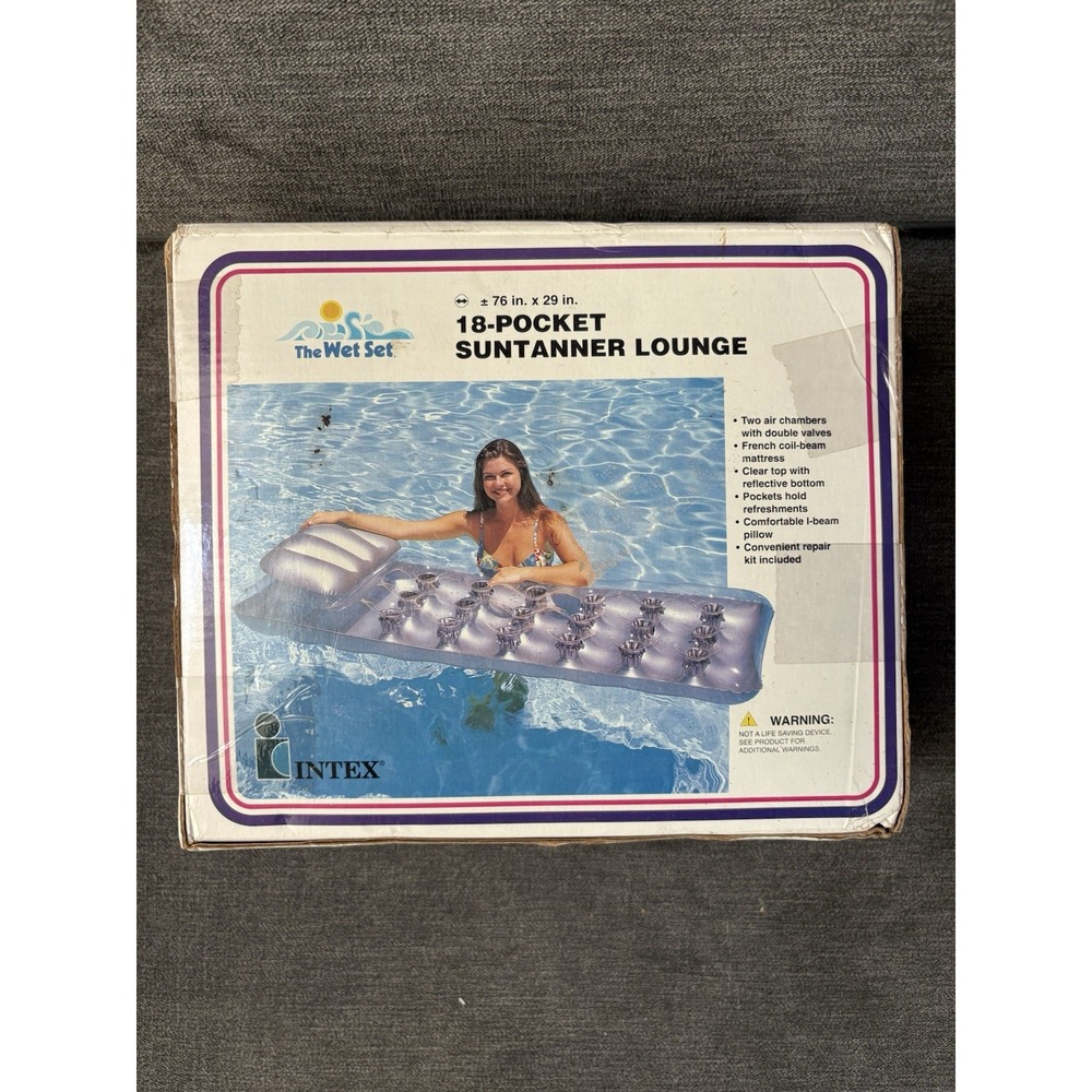 VTG 1985 INTEX Wet Set 18 Pocket Sun-Tanner Inflatable Lounge Mattress 76X29 NEW - Picture 2 of 7